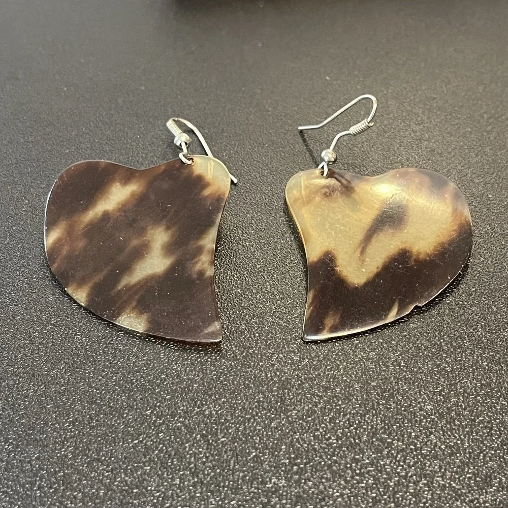 Brown Faux-Tortoise Geometric Earrings Simple Dangle Drop Pierced 2